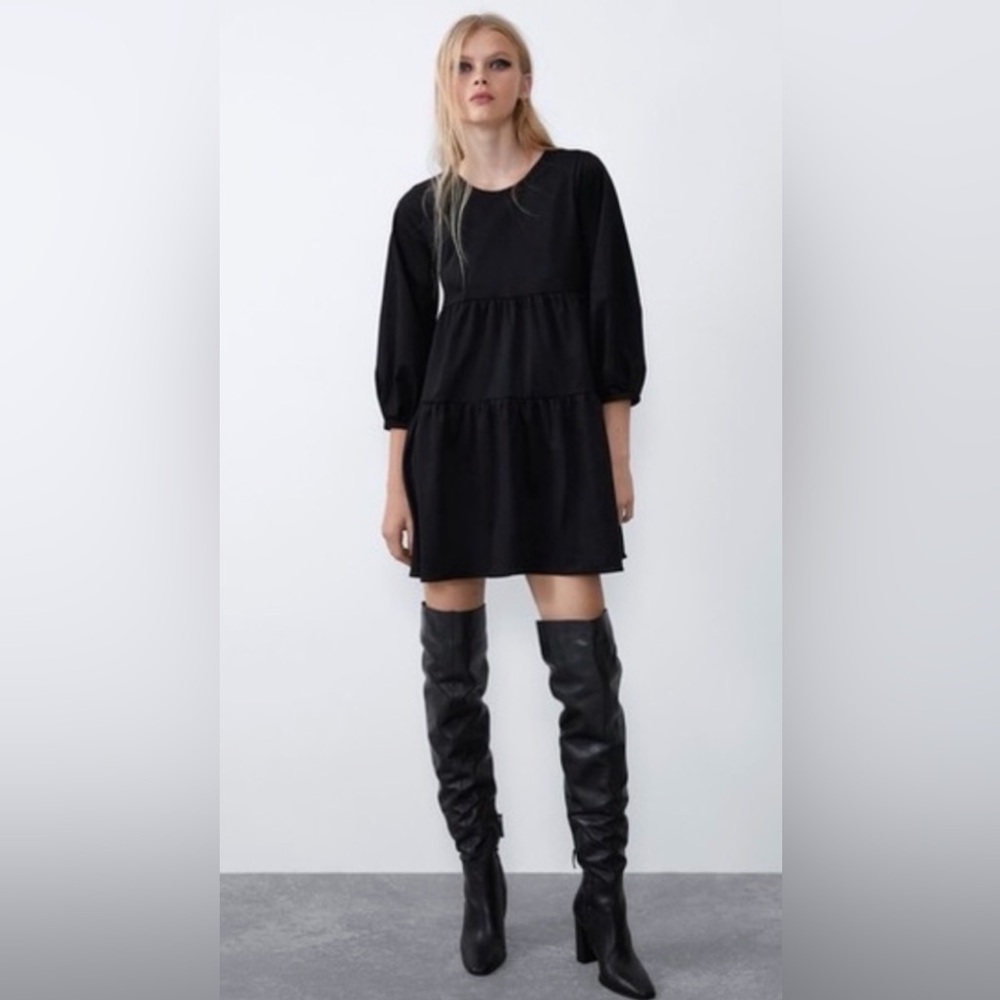 Zara Black Tiered Midi Dress